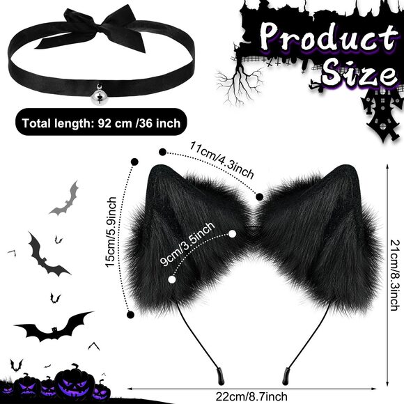 2372 3 Pieces Halloween Cat Costume Set For Black Faux Fur Cat - Picture 2 of 7